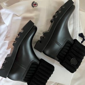 Moncler Ginette Wool-Trim Rain Boots 37